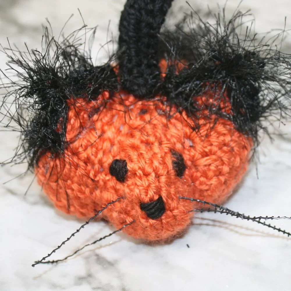 HAND CRAFTED Crochet Cat Pumpkin Stuffed Animal Fall Halloween Decor Orange